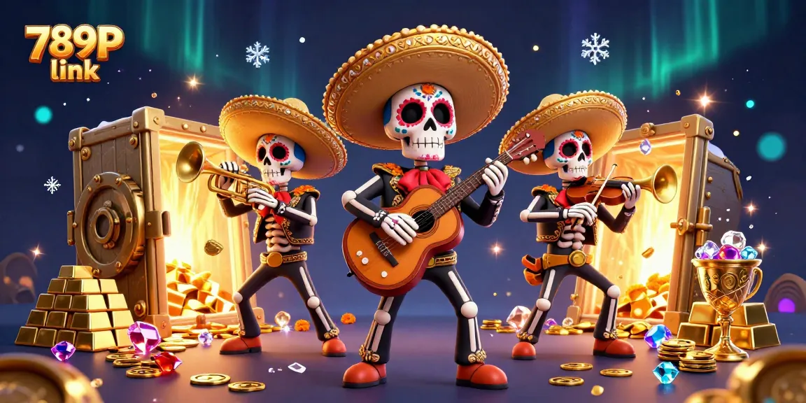 Experience the thrill of the casino with the vibrant 789P link showcasing a Day of the Dead-themed mariachi celebration.