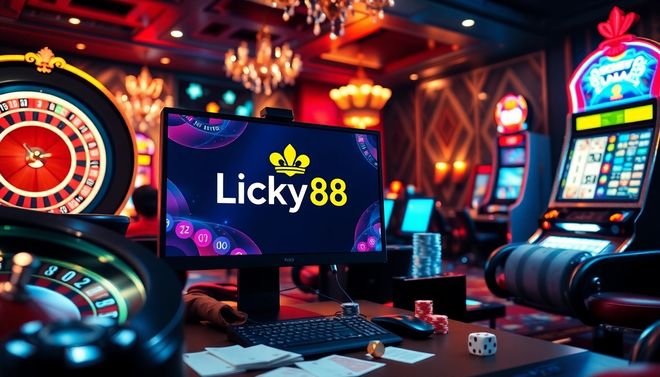 Experience thrilling gambling gameplay at Lucky88 with vibrant casino elements.