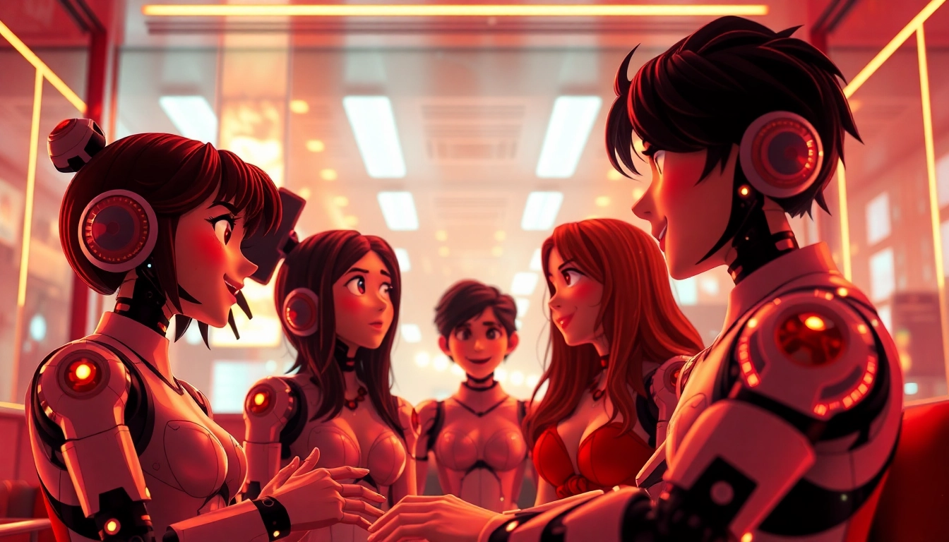Engaging scene depicting NSFW AI chats with expressive character interactions in a vibrant digital environment.