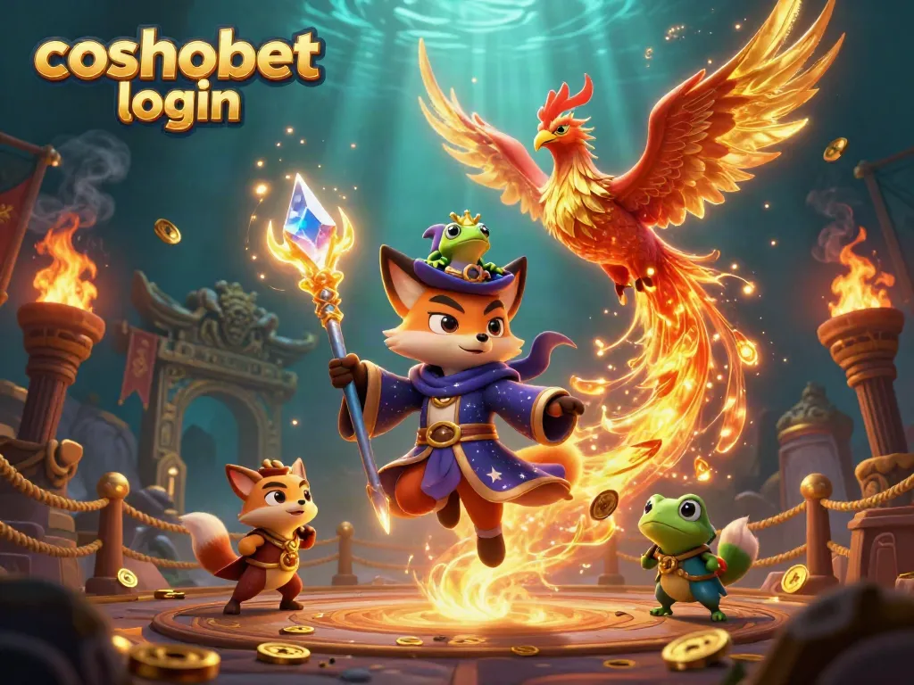 Experience the excitement of cosmobet login with a mystical wizard fox, phoenix, and rich casino elements.