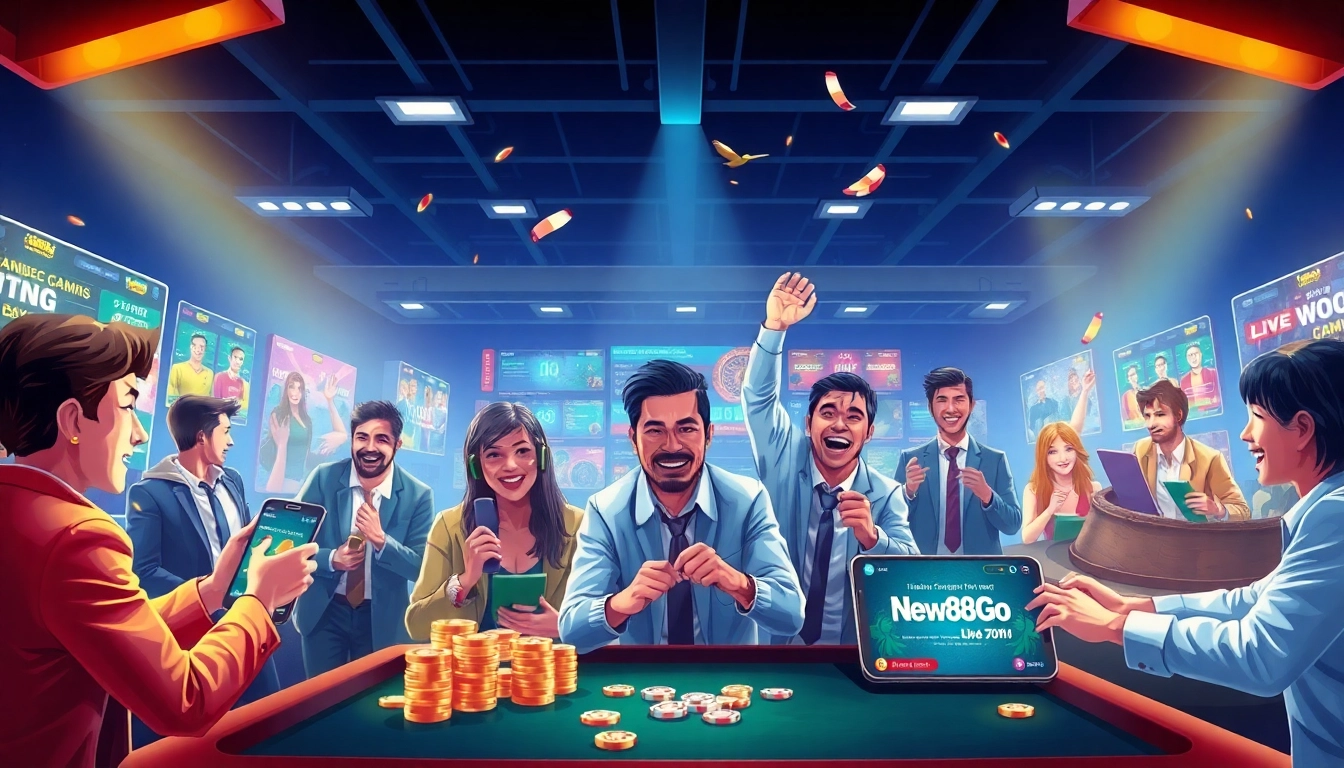 Engaging players enjoying gaming on new88go.com with vibrant colors and celebratory atmosphere.
