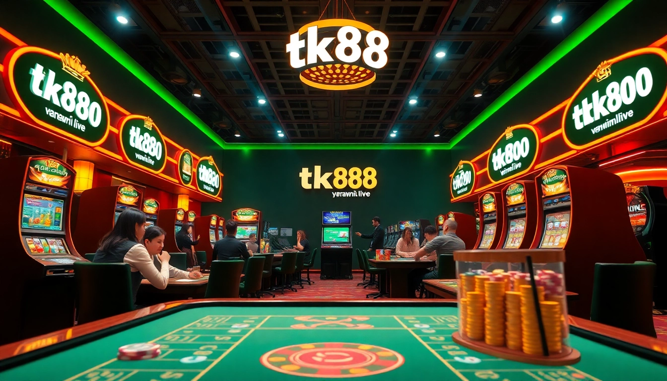 Exciting online gambling scene at tk88win.live showcasing players in a vibrant casino atmosphere.