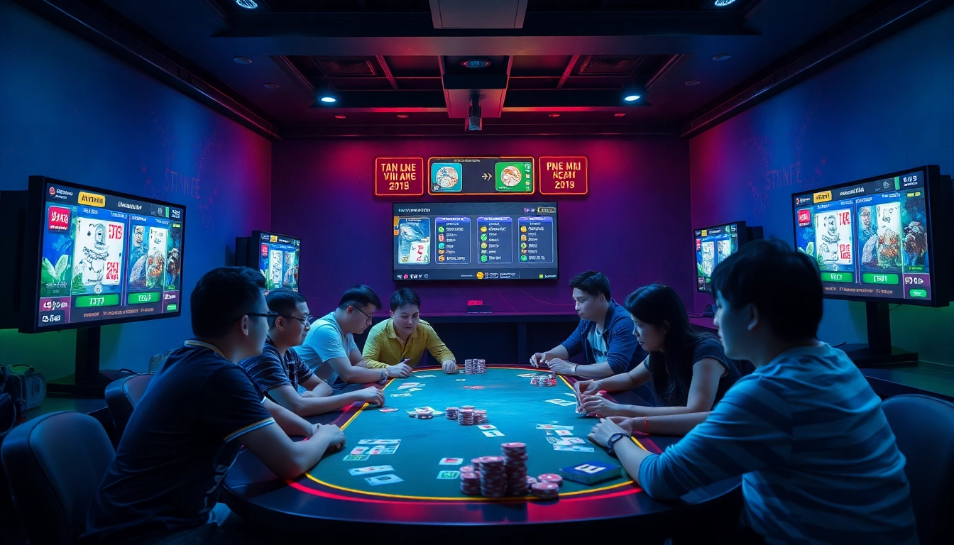 Exciting online gaming scene with players enjoying traditional Vietnamese card games at gamebaidoithuong.com.vc.