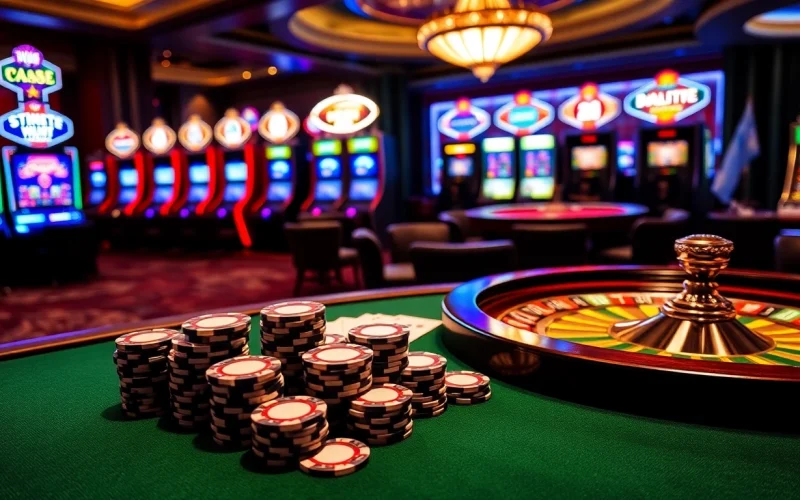 Engaging poker game at a luxurious casino table with vibrant elements of https://go88vn.blog showcasing excitement.