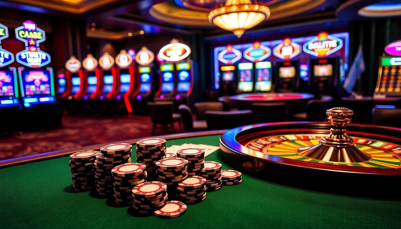 Engaging poker game at a luxurious casino table with vibrant elements of https://go88vn.blog showcasing excitement.