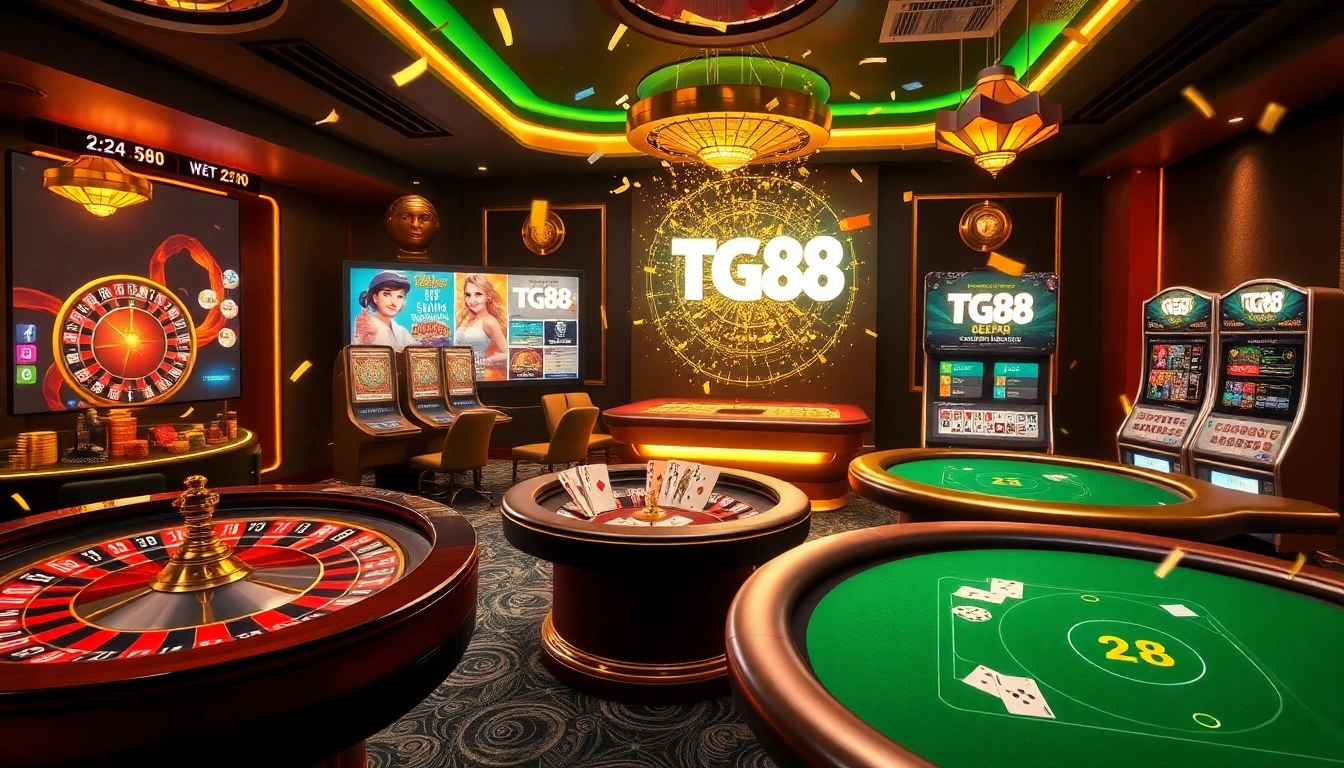 TG88 online casino interface showcasing vibrant gaming action and luxury atmosphere.