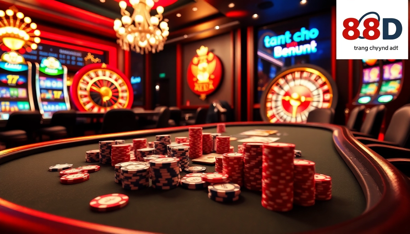 Experience the excitement of online gaming at trang chủ 888vnd with high-stakes poker tables and vibrant casino elements.