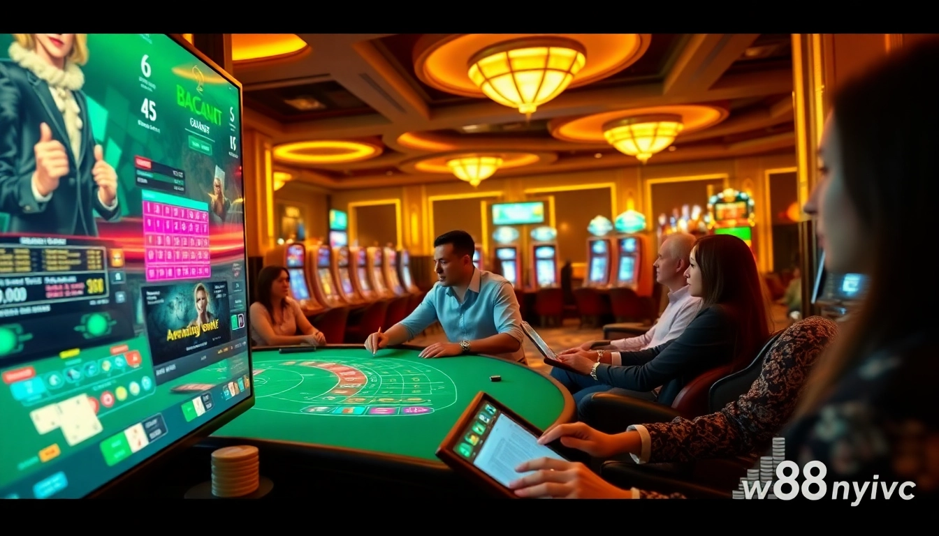 Online gambling experience at w88.nyc with diverse players enjoying various casino games.