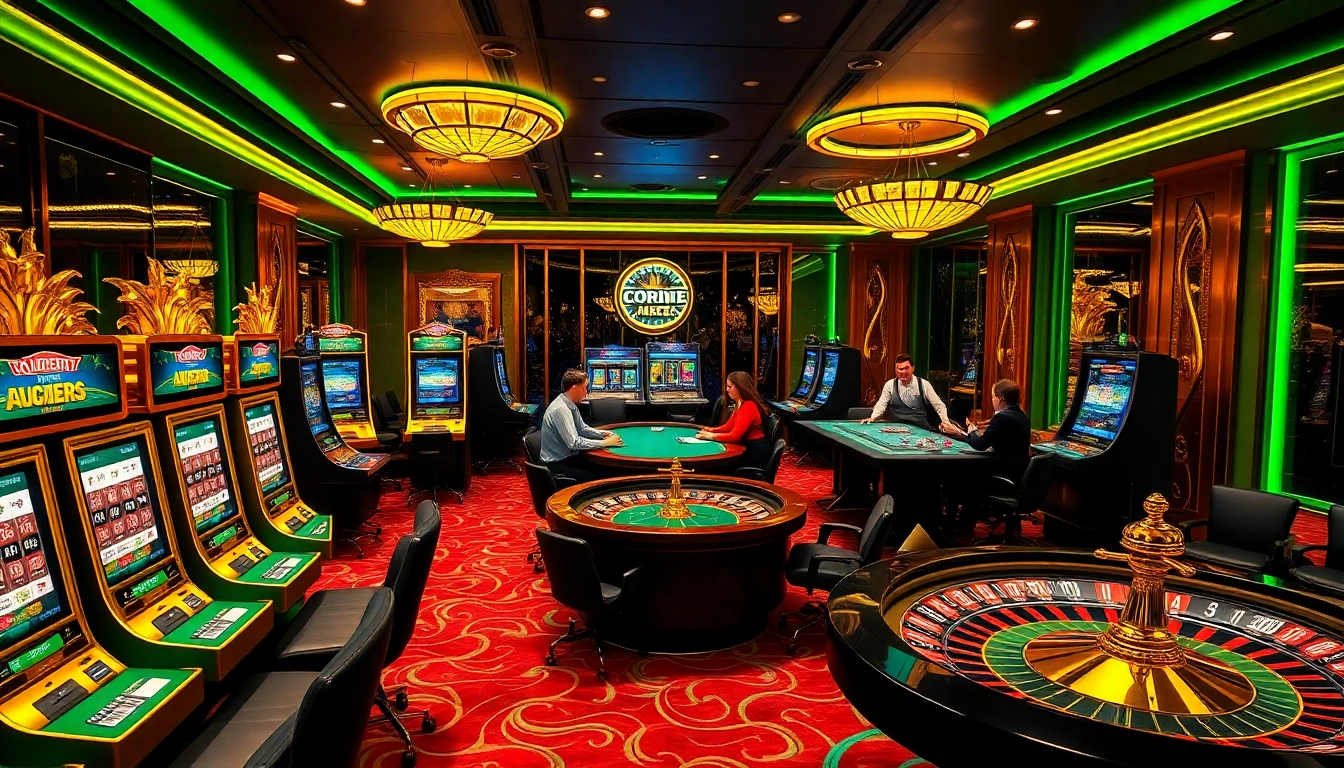Exciting gaming environment at trang chủ xx88 featuring lively casino tables and vibrant slot machines.