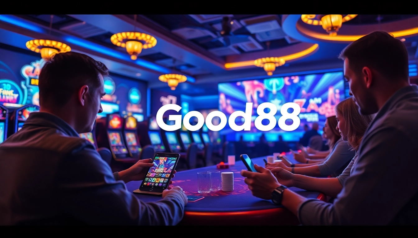 Engaging online gaming scene representing good88.hu.net with players at a virtual casino.