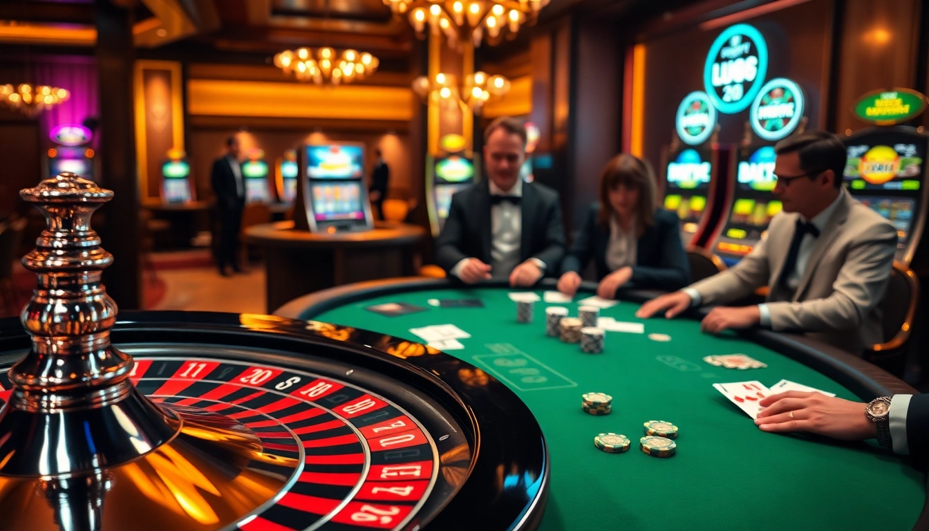 Experience the thrill of gambling at uu88 with a vibrant casino scene featuring roulette and poker.