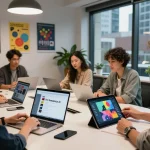 Team using seedance ai in modern office setting for AI video projects.
