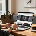 Person admiring a stylish replica watch in a trendy café setting with natural light.